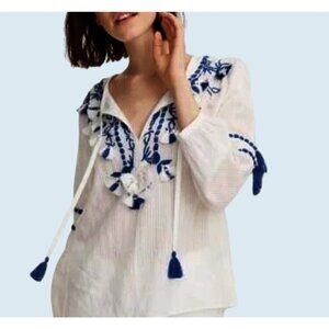 CLUB MONACO Pullover Boho Embroidered Tassel Top Size XS